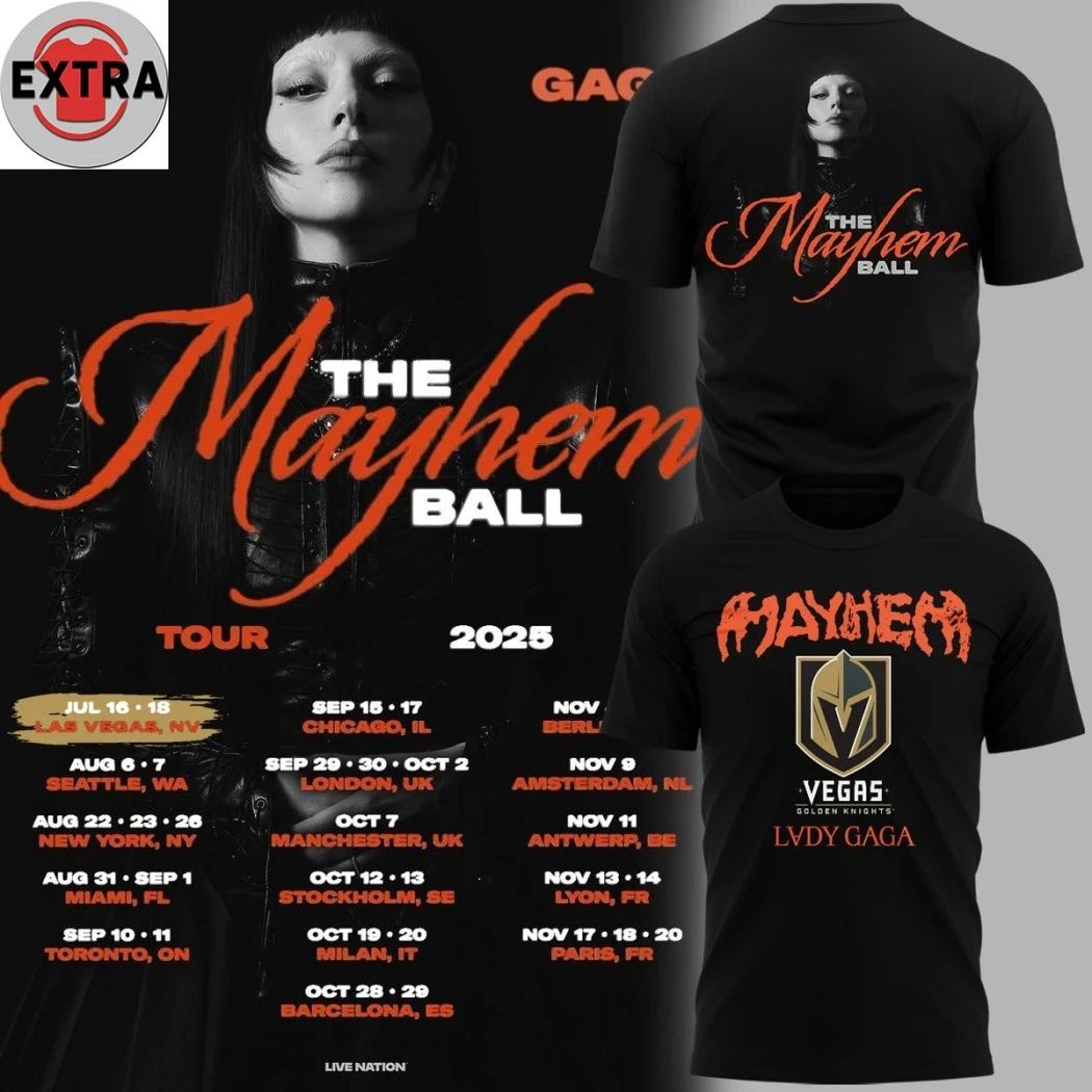 Original Vegas Golden Knights x Lady Gaga The Mayhem Ball Tour 2025 Logo Hoodie T-Shirt