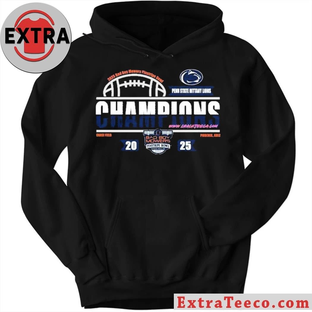 Penn State Nittany Lions 2025 Bad Boy Mowers Pinstripe Bowl Champions At Yankee Stadium Logo T-Shirt