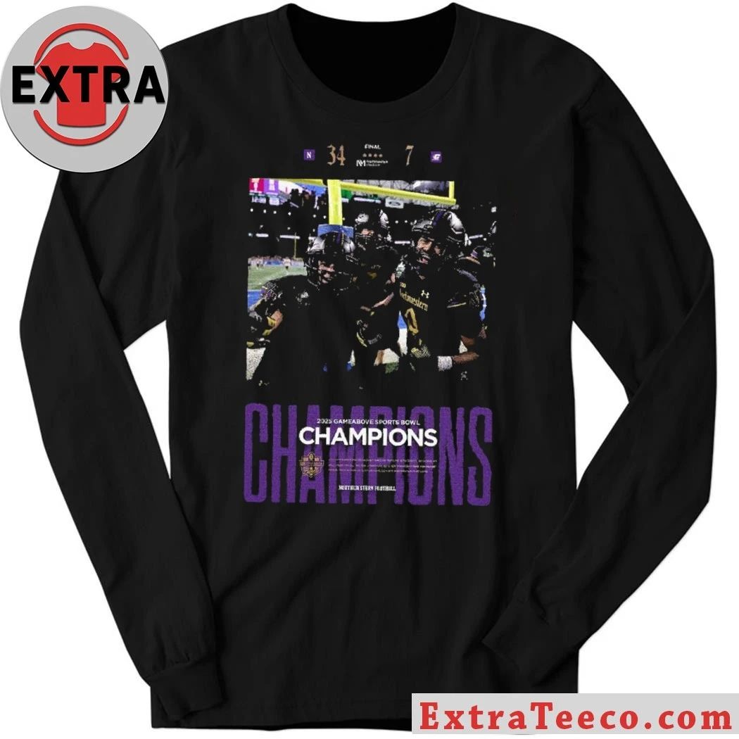 The Northwestern Wildcats celebrate their victory at the 2025 GameAbove Sports Bowl on December 26, 2025, with a score of 34-7 Shirt