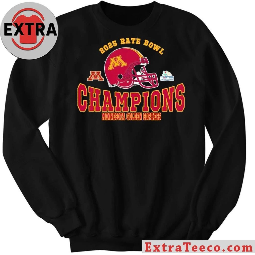 2025 Rate Bowl Champions Minnesota Golden Gophers Football Champions 2025 Rate Bowl Helmet And Logo T-Shirt