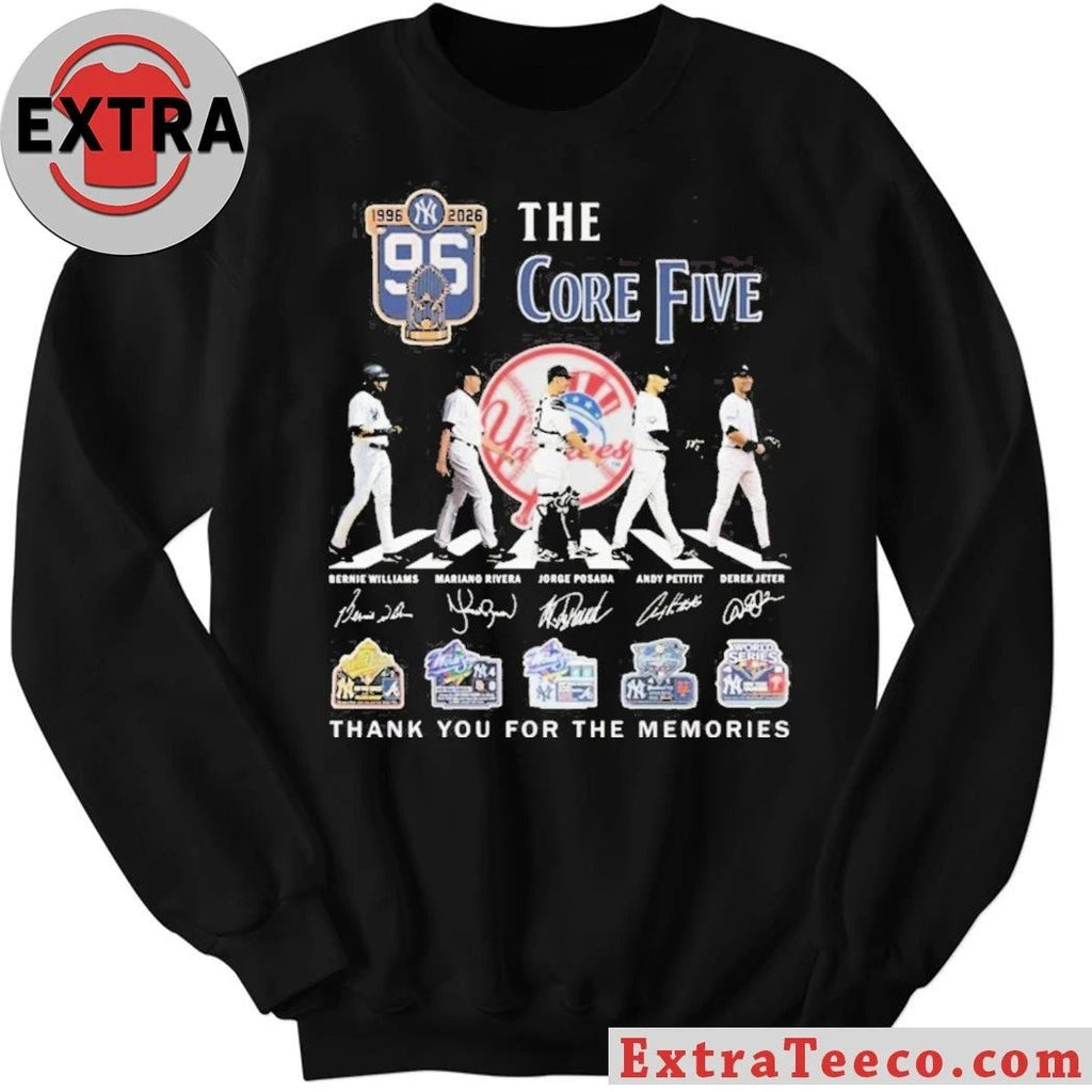 A commemorative T-shirt celebrating the 30th anniversary (1996-2026) of the New York Yankees’ The Core Five players