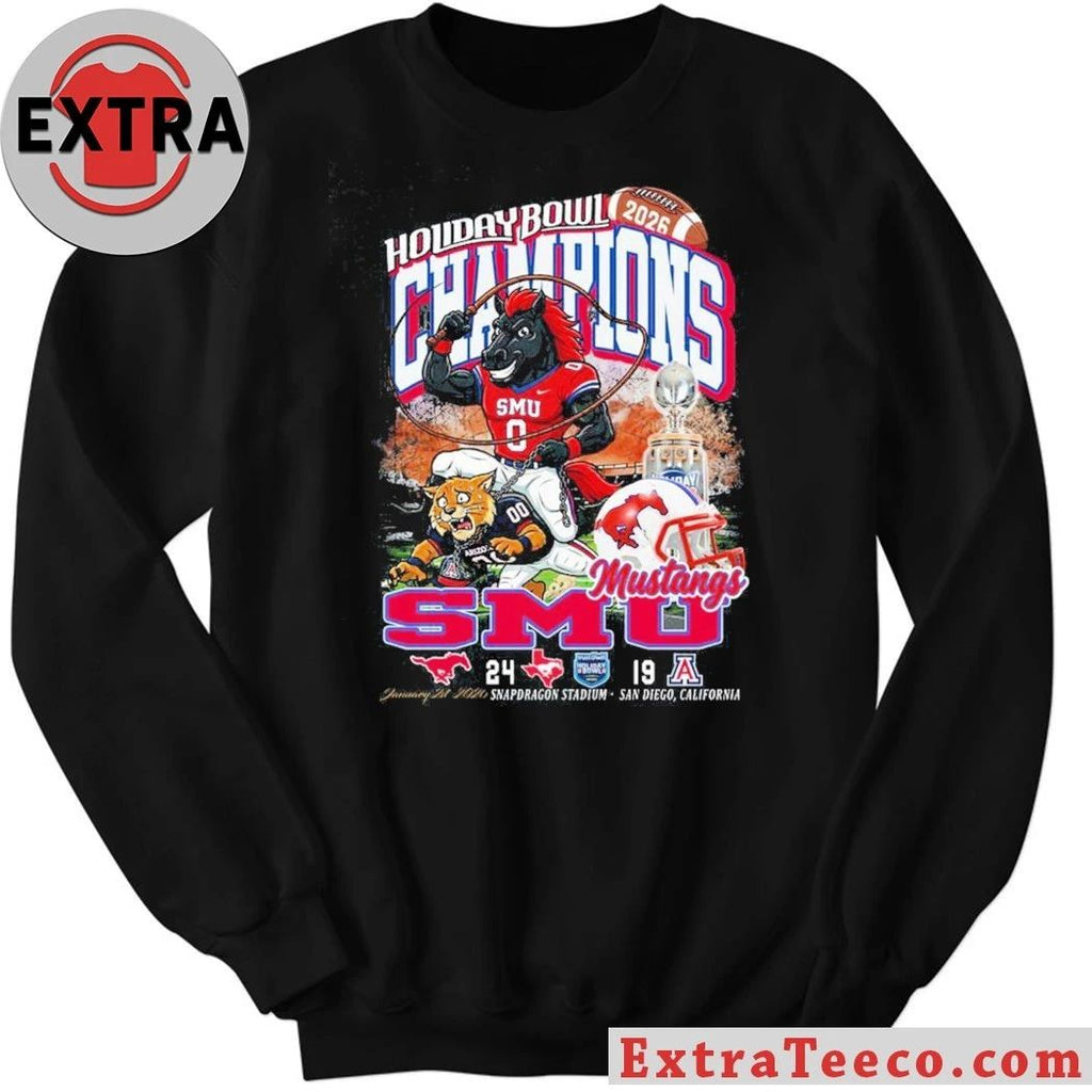 T-shirt commemorating the SMU Mustangs’ victory at the 2026 Holiday Bowl