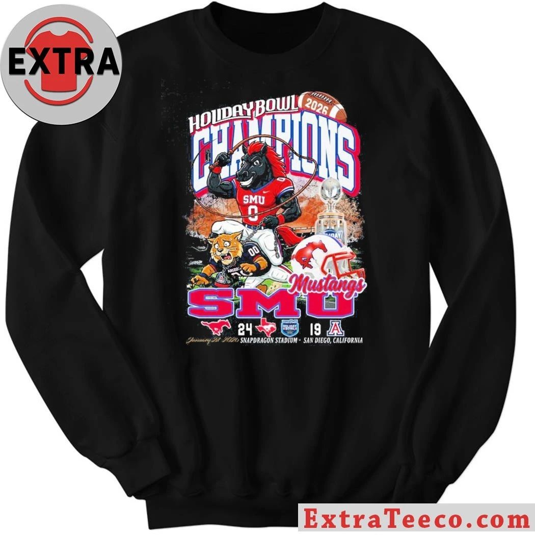 T-shirt commemorating the SMU Mustangs’ victory at the 2026 Holiday Bowl