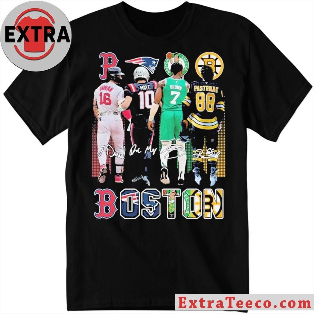 Boston Celtics Brown Bruins Pastrnak Patriots Maye Red Sox Duran Signature 2025 T-Shirt