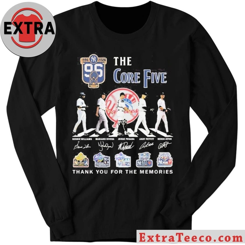 A commemorative T-shirt celebrating the 30th anniversary (1996-2026) of the New York Yankees’ The Core Five players