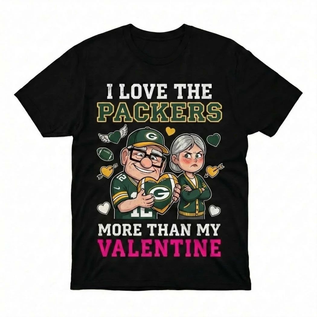 Carl And Ellie Fredricksen I Love The Green Bay Packers Up Movie I Love The Packers More Than My Valentine Logo T-Shirt