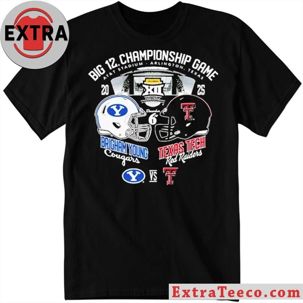 Texas Tech Red Raiders vs Brigham Cougars Big 12 Championship Game 2025 At AT And T Stadium Arlington Texas Helmet Logo T-Shirt
