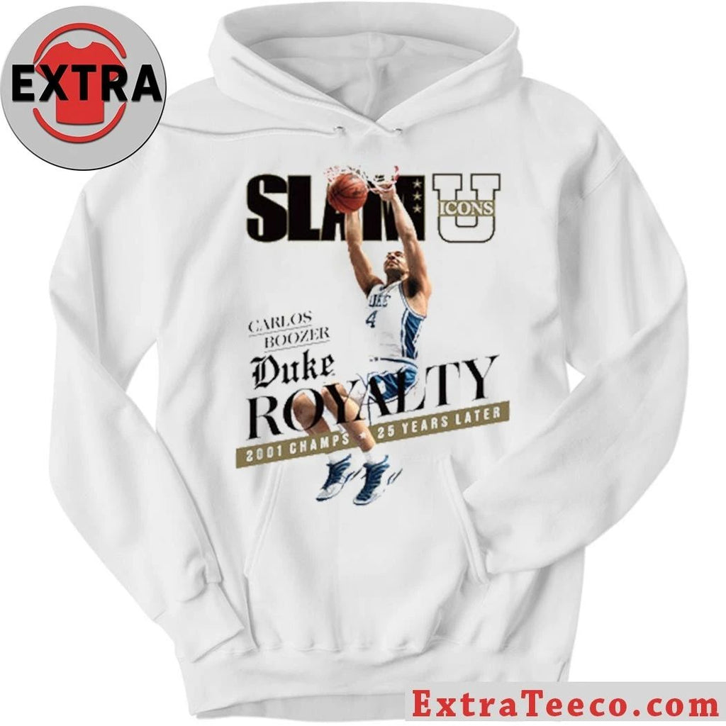 This commemorative T-shirt from the SLAM U ICONS collection honors Duke’s 2001 national championship team, featuring player Carlos Boozer