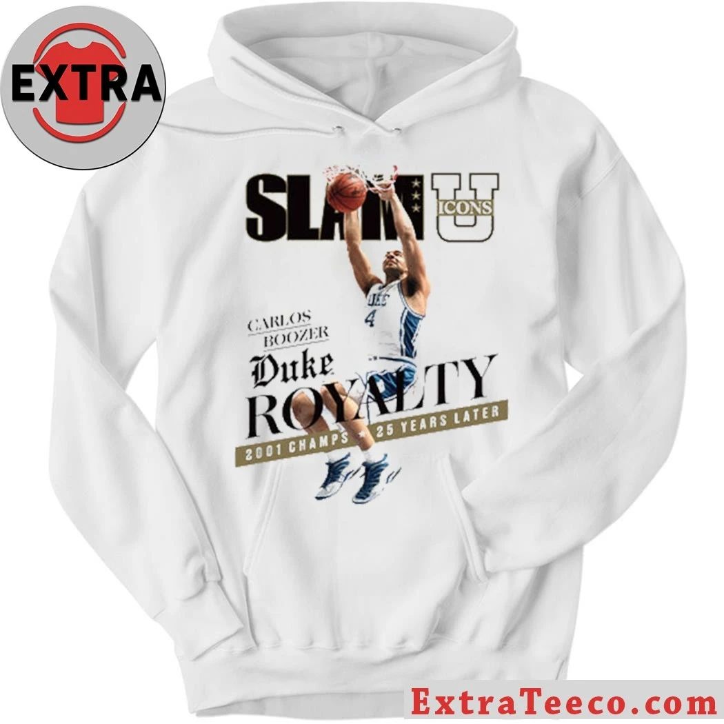 This commemorative T-shirt from the SLAM U ICONS collection honors Duke’s 2001 national championship team, featuring player Carlos Boozer