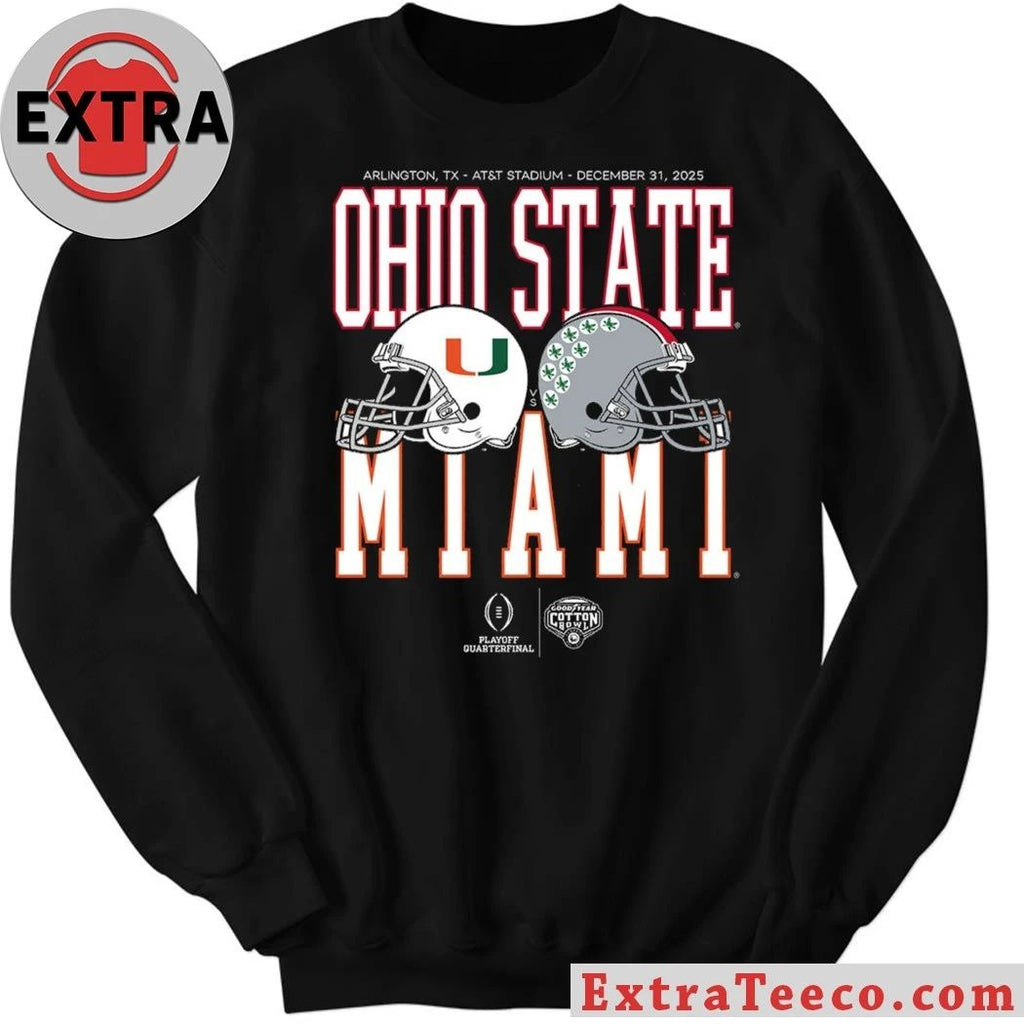 The upcoming Cotton Bowl Goodyear Playoff quarterfinal between Ohio State and Miami will take place on December 31, 2025, at AT&T Stadium in Arlington, TX Shirt – Copy