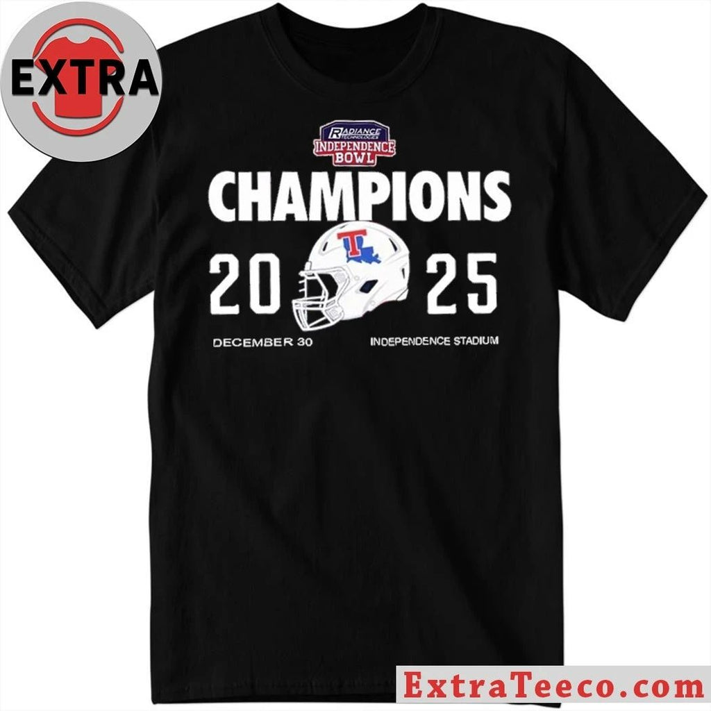 Commemorative t-shirt celebrating the Louisiana Tech Bulldogs’ victory at the Radiance Technologies Independence Bowl 2025 (23-14) on December 30, 2025