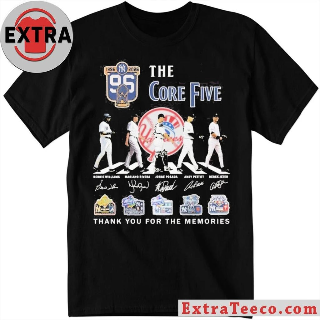 A commemorative T-shirt celebrating the 30th anniversary (1996-2026) of the New York Yankees’ The Core Five players