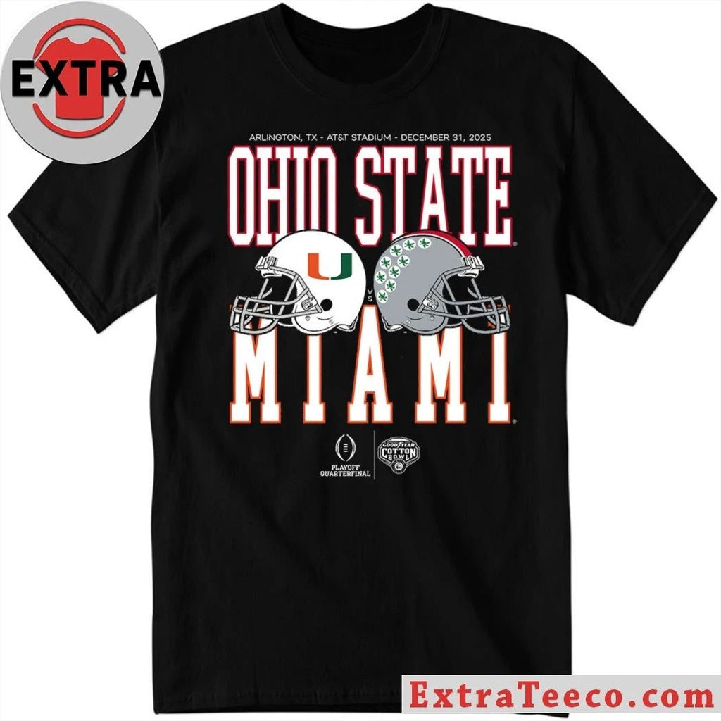 The upcoming Cotton Bowl Goodyear Playoff quarterfinal between Ohio State and Miami will take place on December 31, 2025, at AT&T Stadium in Arlington, TX Shirt – Copy