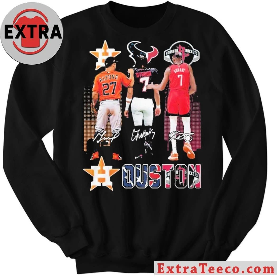 Houston Astros Altuve Houston Texans Stroud Houston Rockets Durant Signature And Logo T-Shirt