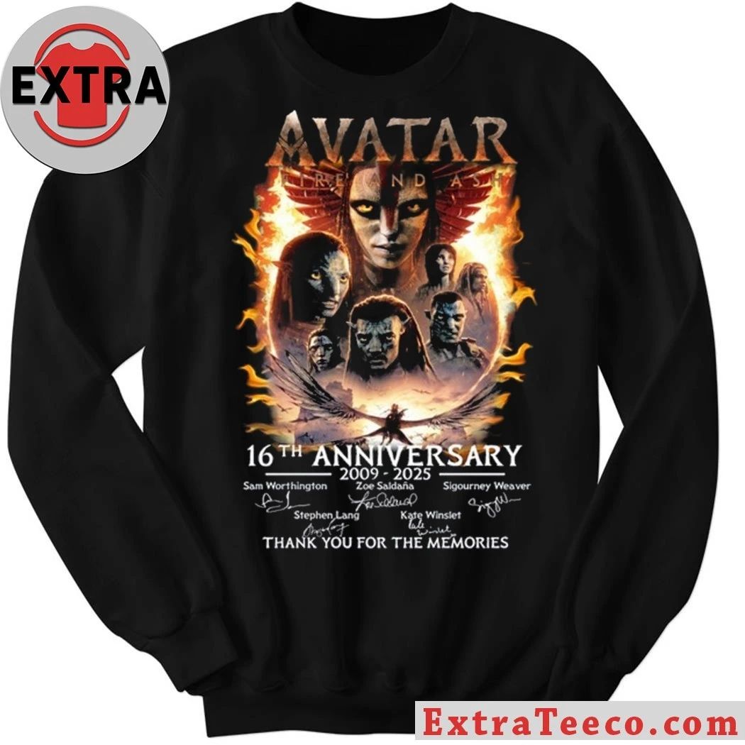 Original Celebrating 16 years since Avatar Fire and Ash Sam Worthington, Zoe Saldaña, Sigourney Weaver, Stephen Lang, and Kate Winslet. December 19, 2025 Signature Shirt