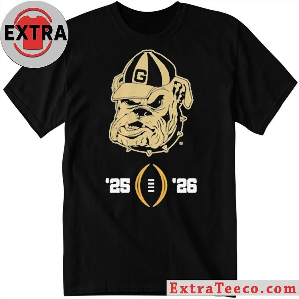 College Football Playoff National Championship Game 2025-26 T-Shirt featuring the Georgia Bulldogs mascot