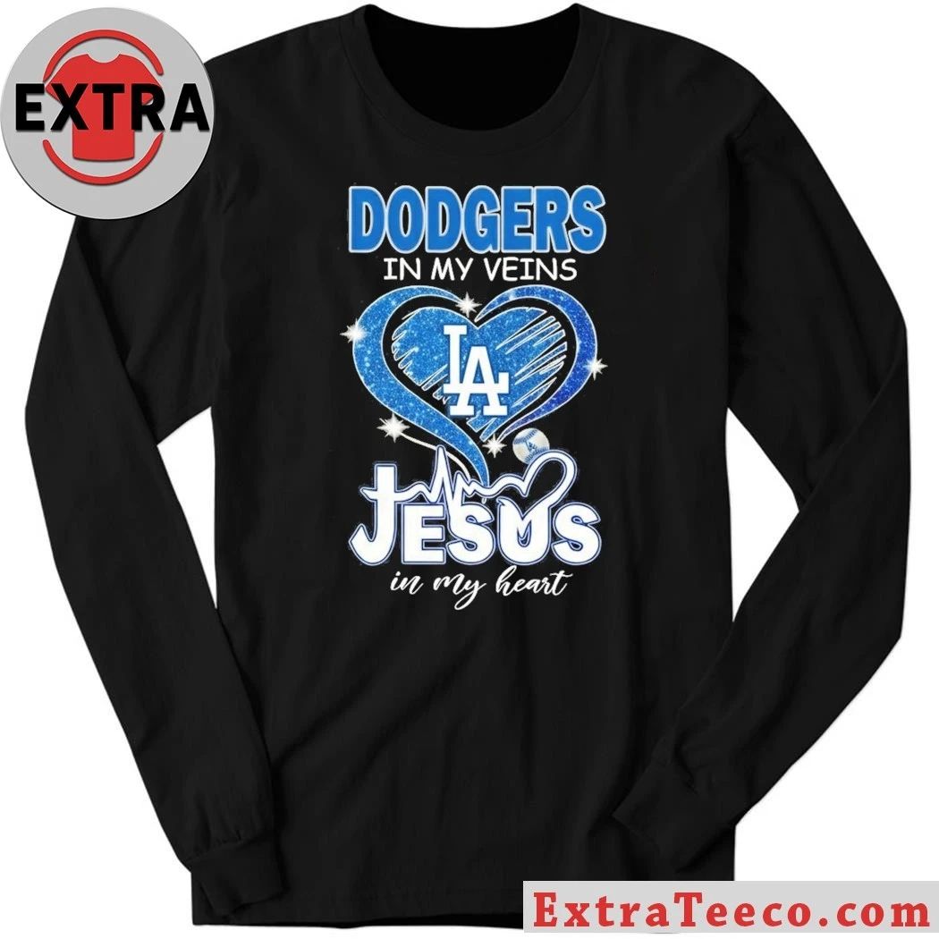 Los Angeles Dodgers In My Veins Jesus In My Heart Logo T-Shirt