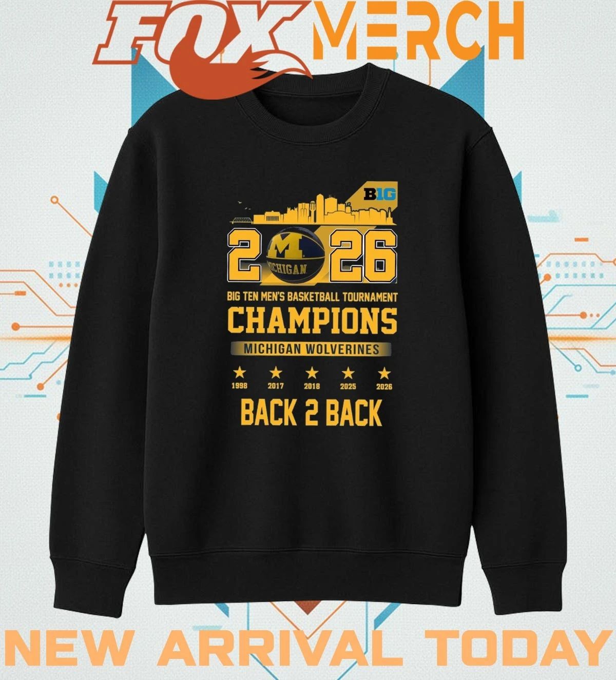 Michigan Wolverines 2026 Big Ten Men’s Basketball Tournament Champions back 2 back skyline shirt