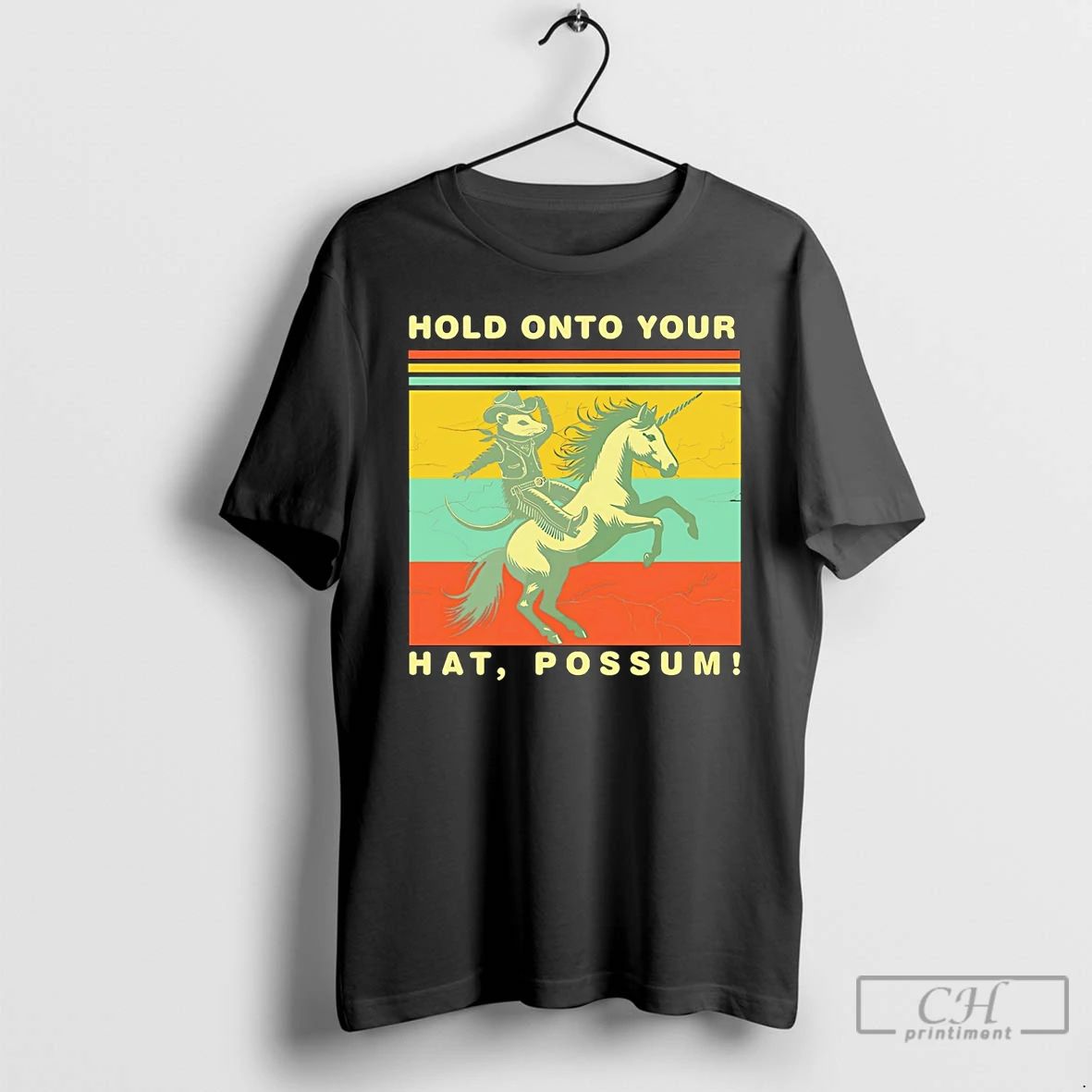 Premium Opossum Cowboy Riding Unicorn Hold Onto Your Hat Possum Vintage T Shirts