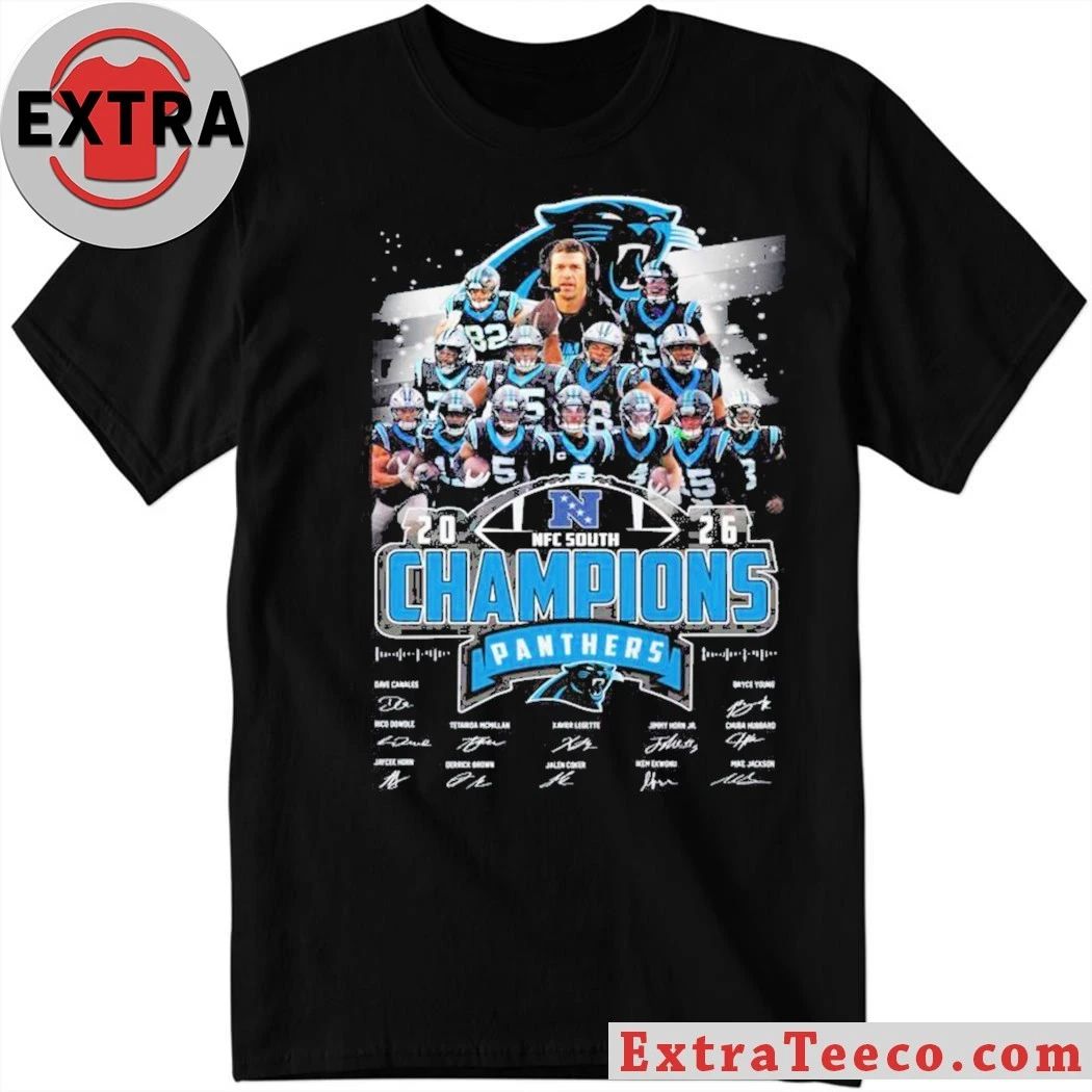 Original Carolina Panthers 2025 NFC South Champions All Team Vintage Signature And Logo Shirt
