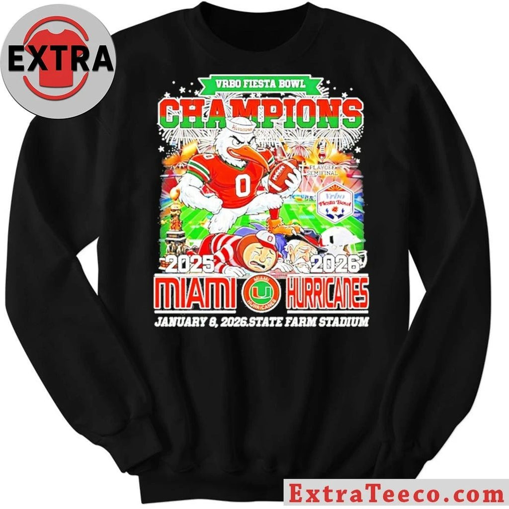 Miami Beat Ole Miss And Ohio State Win 2026 Vrbo Fiesta Bowl Champions Mascot And Logo Shirt