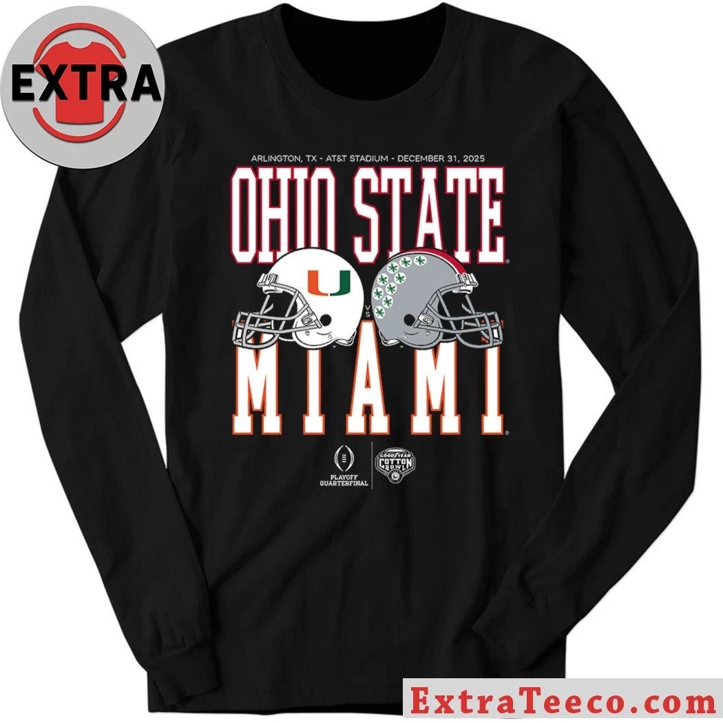 The upcoming Cotton Bowl Goodyear Playoff quarterfinal between Ohio State and Miami will take place on December 31, 2025, at AT&T Stadium in Arlington, TX Shirt – Copy