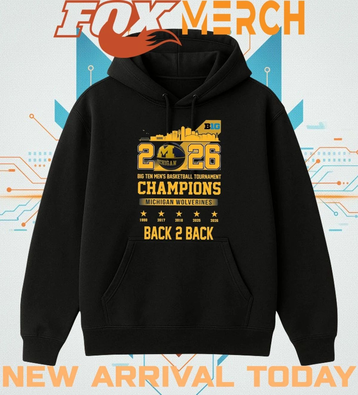 Michigan Wolverines 2026 Big Ten Men’s Basketball Tournament Champions back 2 back skyline shirt