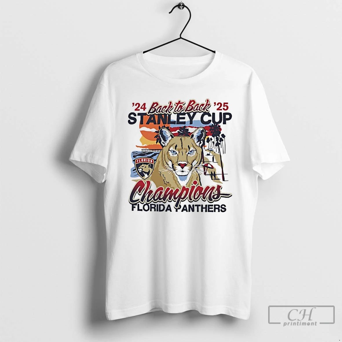 Premium Florida Panthers 24 25 Back To Back Stanley Cup Champions Sunset T Shirts
