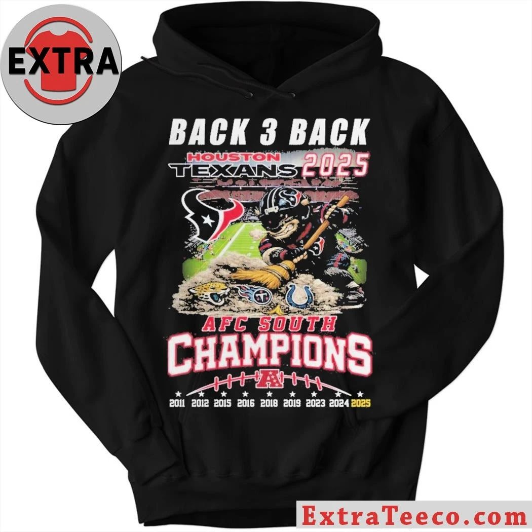 Houston Texans 2025 AFC South Champions Back-3-Back Mascot T-Shirt