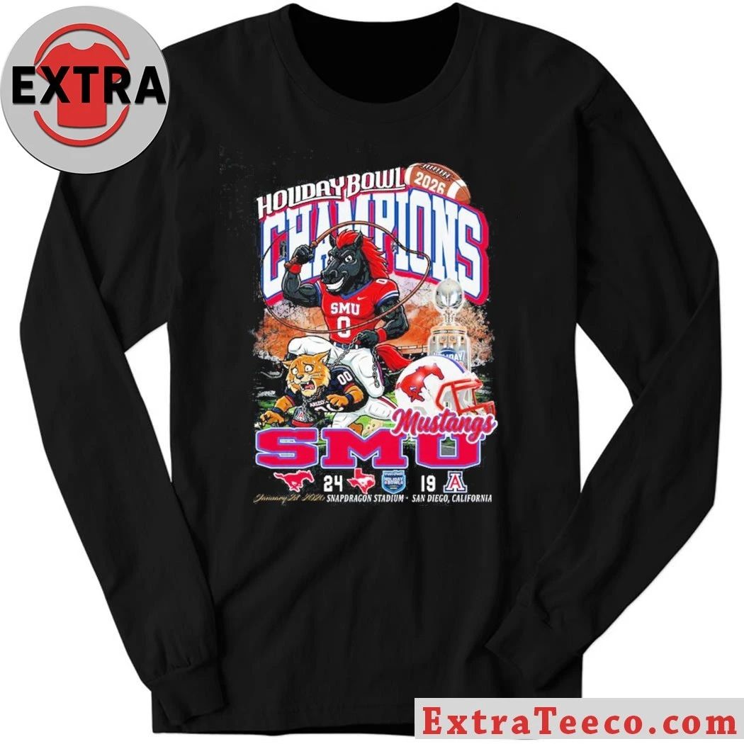 T-shirt commemorating the SMU Mustangs’ victory at the 2026 Holiday Bowl
