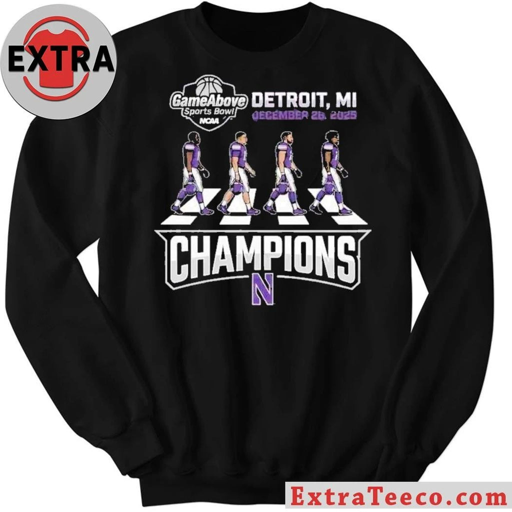 Celebrating the Northwestern Wildcats’ GameAbove Sports Bowl victory, December 26, 2025, Detroit, MI Logo Shirt