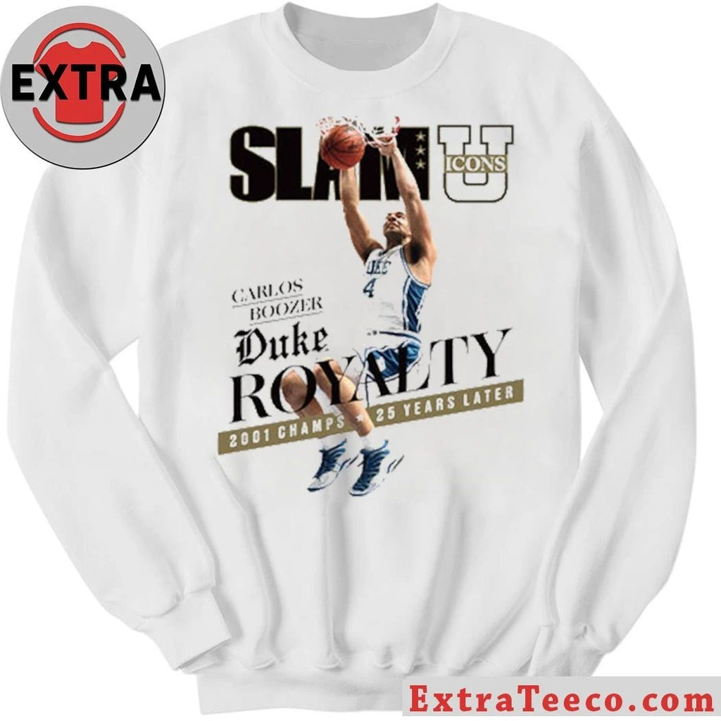 This commemorative T-shirt from the SLAM U ICONS collection honors Duke’s 2001 national championship team, featuring player Carlos Boozer