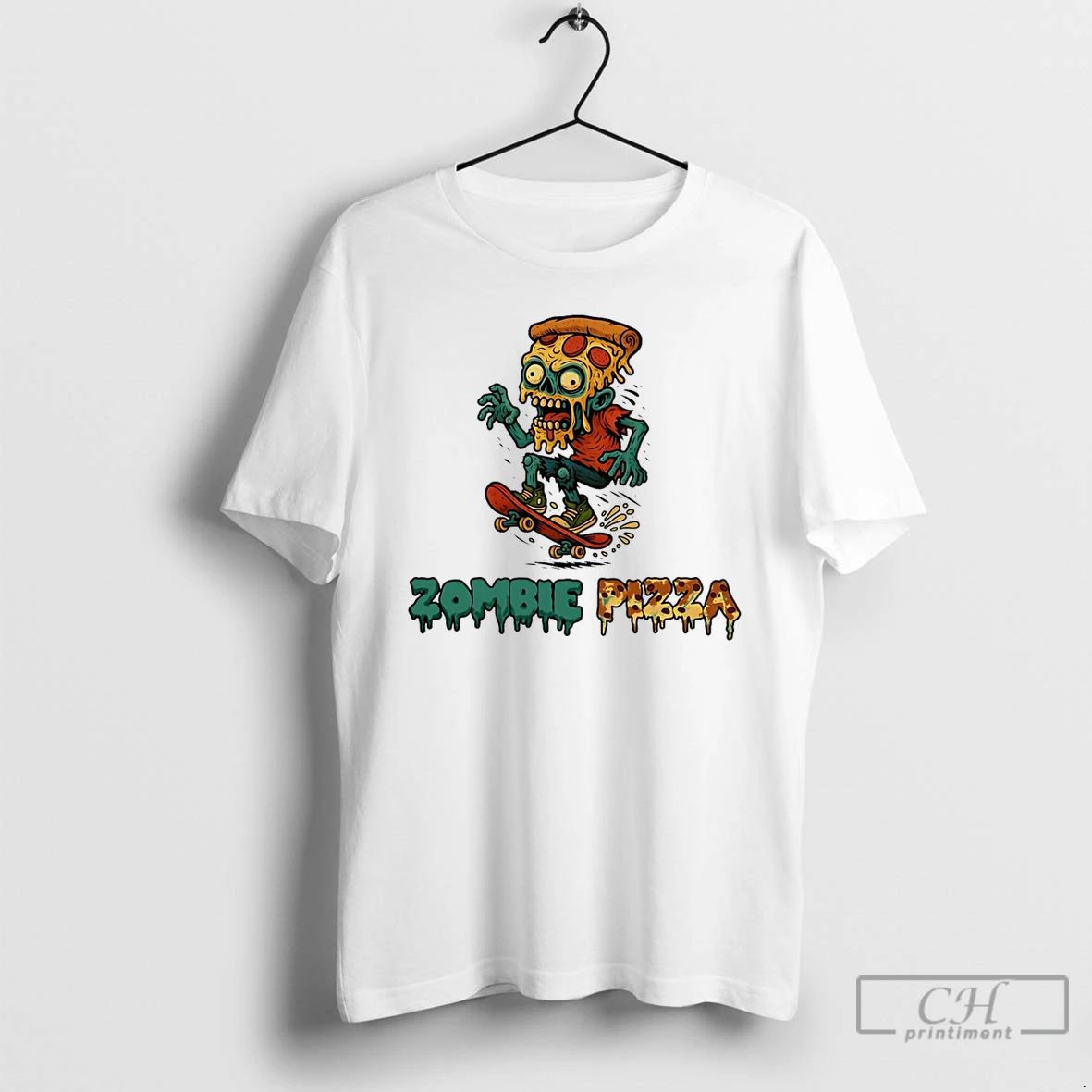 Premium Zombie Pizza Skateboard Halloween Cartoon T Shirts