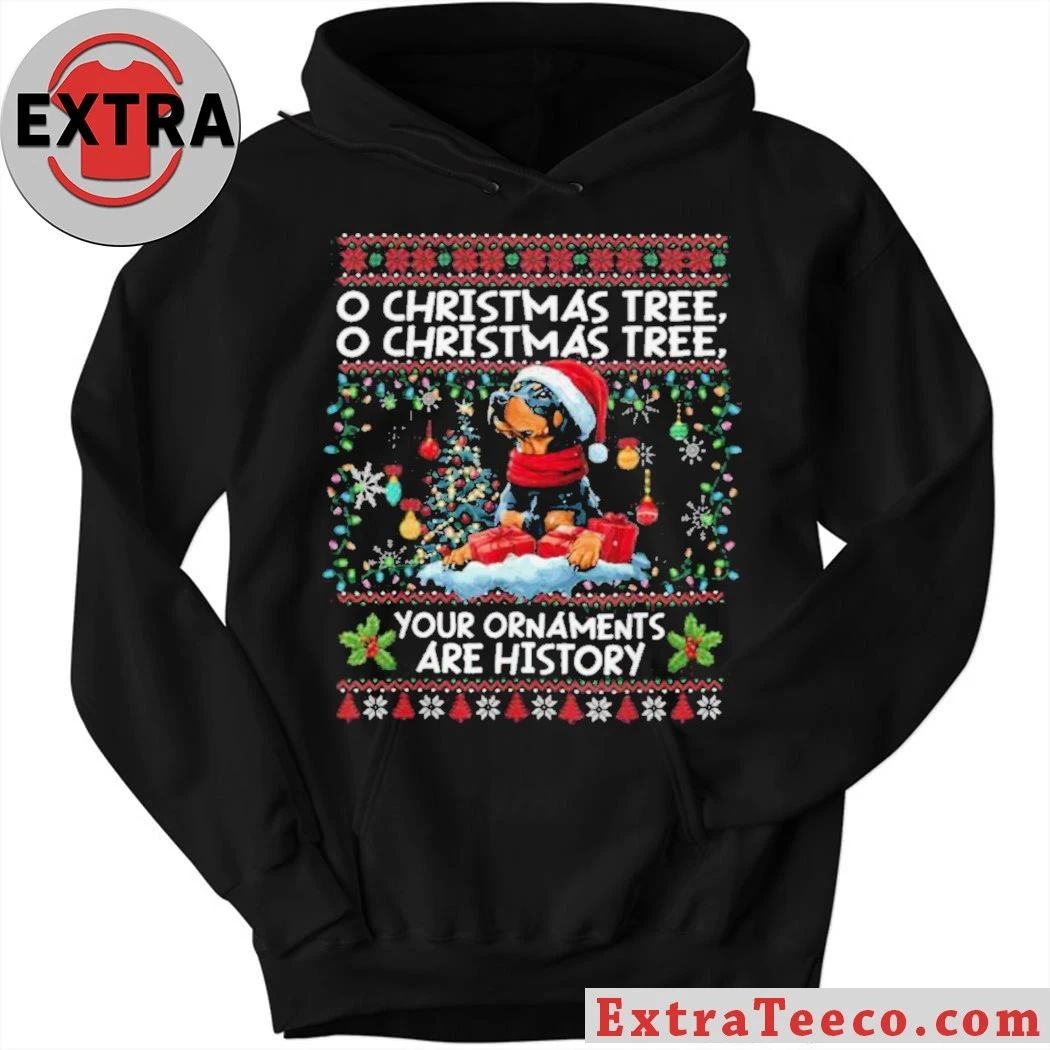 Rottweiler wearing Santa hat and scarf Doberman Pinscher Christmas Tree Decorations Dog Lover Xmas Ugly Christmas Sweater Shirt