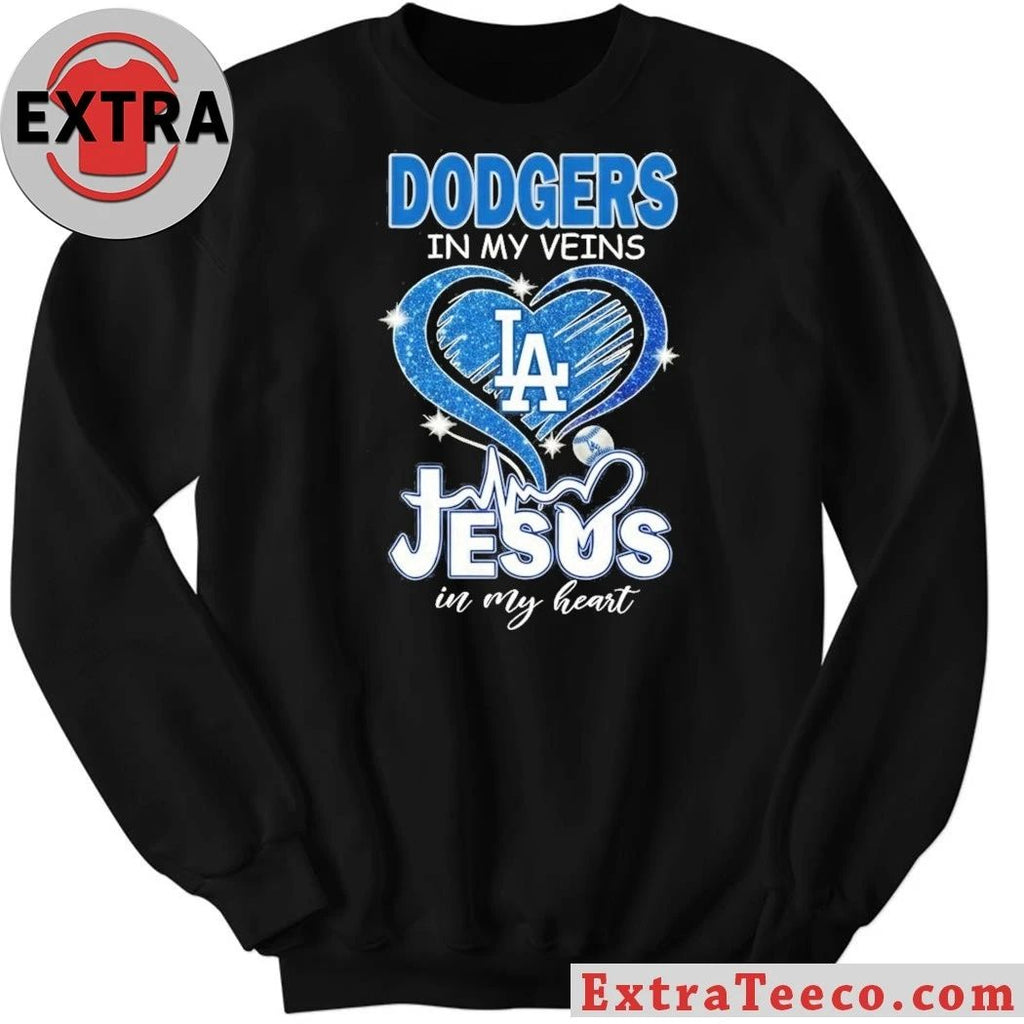 Los Angeles Dodgers In My Veins Jesus In My Heart Logo T-Shirt