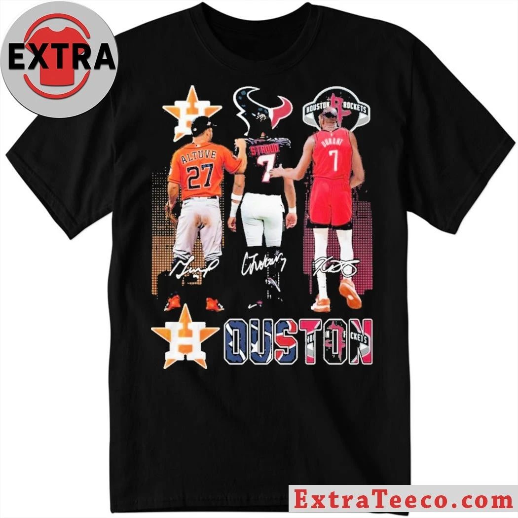 Houston Astros Altuve Houston Texans Stroud Houston Rockets Durant Signature And Logo T-Shirt