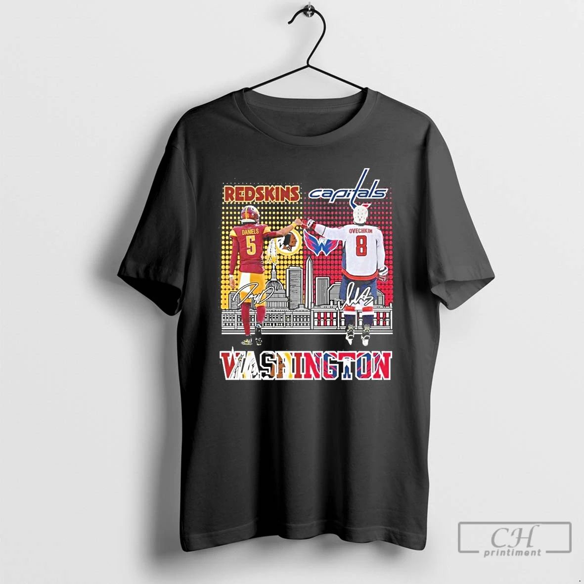 Premium Washington Capitals Alexander Ovechkin Washington Commanders Jayden Daniels 2025 T Shirts