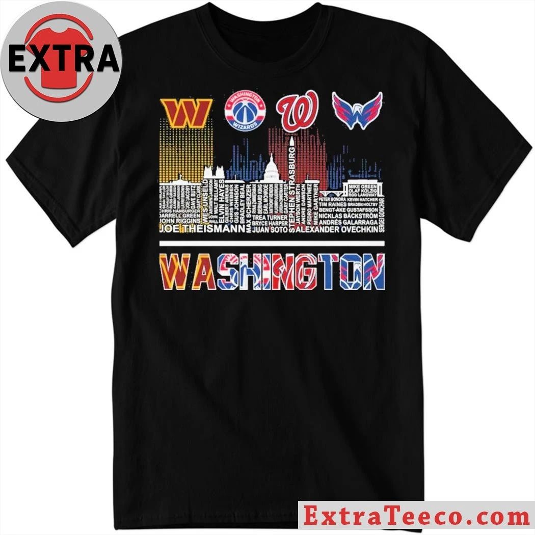 Washington Redskins Wizards Capitals Washington Nationals Proud City And Logo T-Shirt