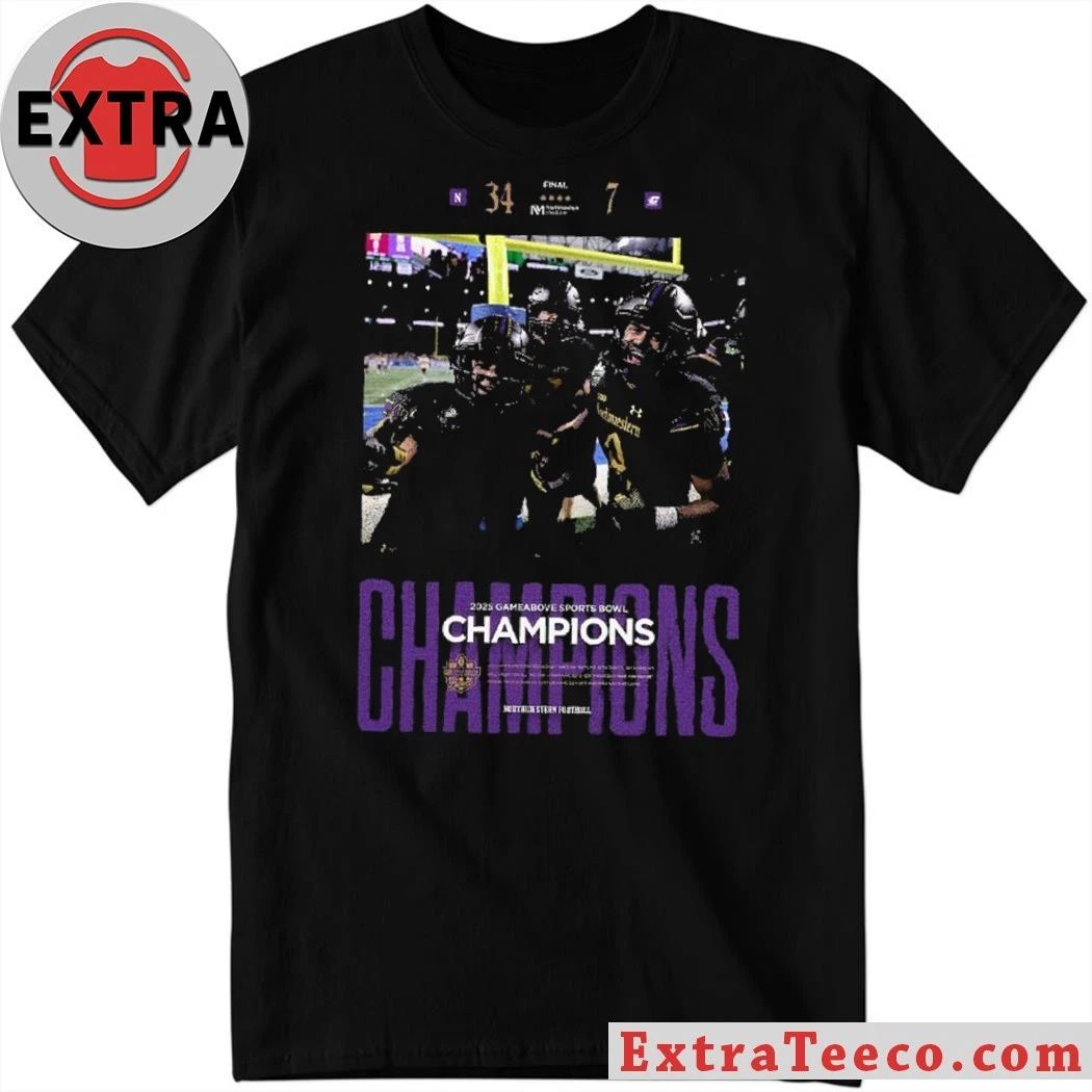 The Northwestern Wildcats celebrate their victory at the 2025 GameAbove Sports Bowl on December 26, 2025, with a score of 34-7 Shirt